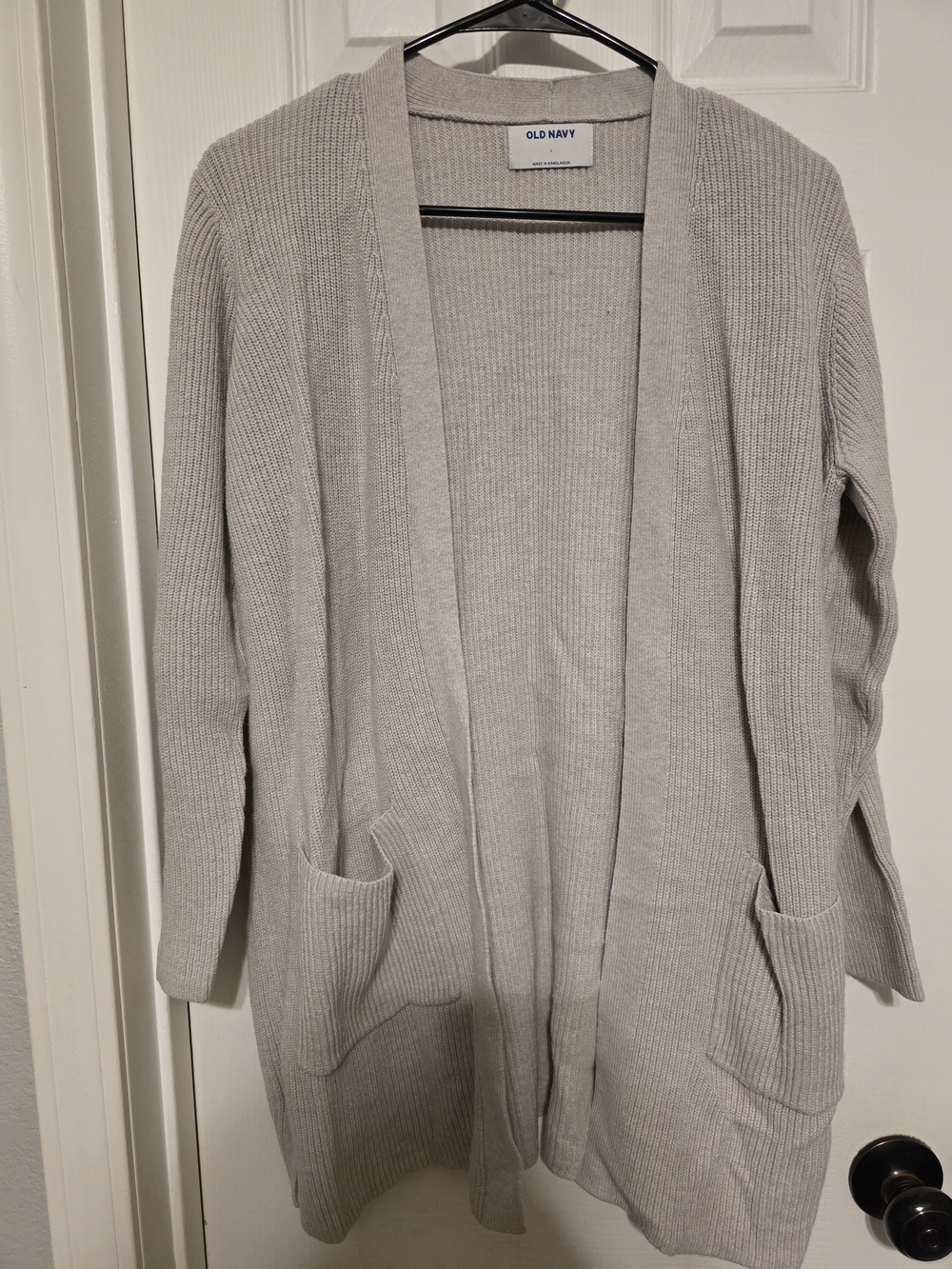 Old Navy Light Gray Open-Front Ribbed Cardigan with Pockets